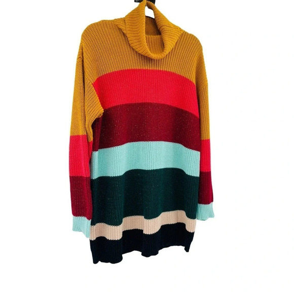 Farm Rio de Janeiro Anthropologie Tunic Sweater Dress Striped Turtleneck Size S - Picture 11 of 11